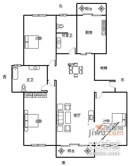 盛园3室2厅2卫128㎡户型图