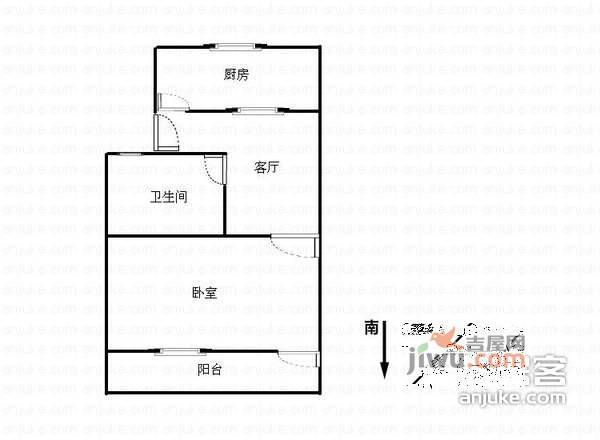 银都五村1室1厅1卫48㎡户型图