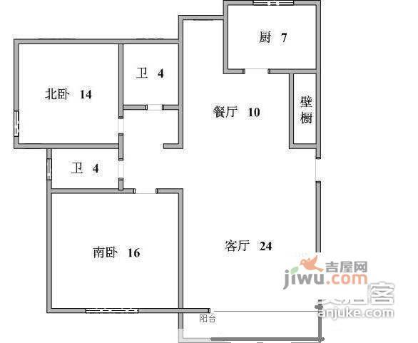 东苑新天地2室2厅2卫101㎡户型图