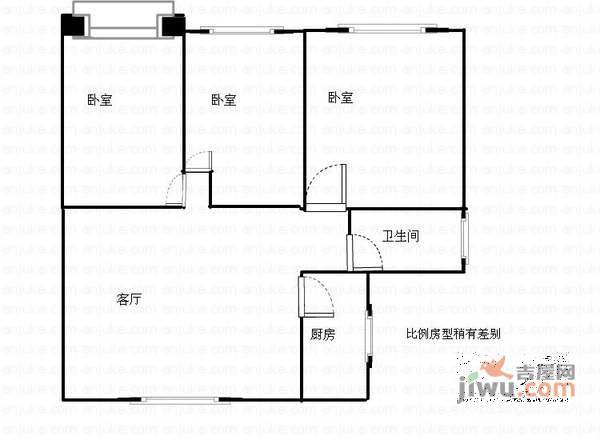 沙田公寓3室1厅1卫90㎡户型图