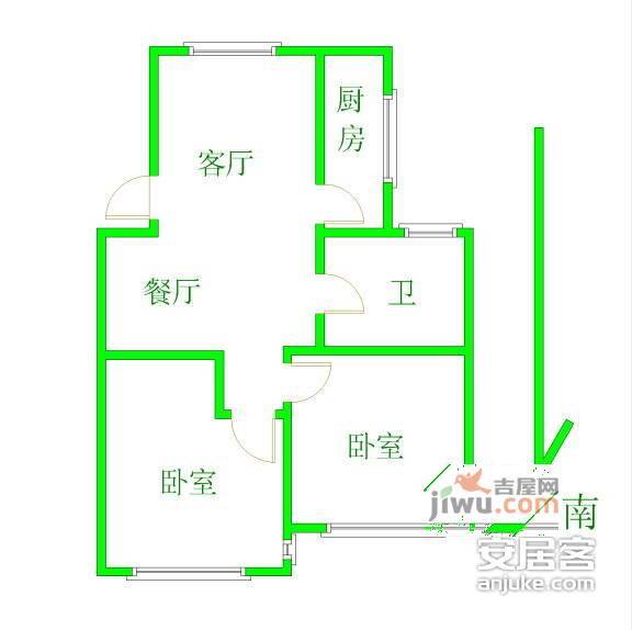 沙田公寓2室1厅1卫72㎡户型图