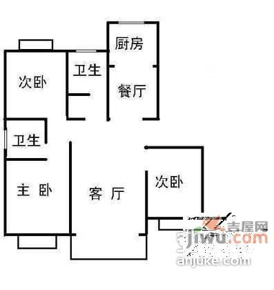 妙栏小区3室1厅1卫88㎡户型图