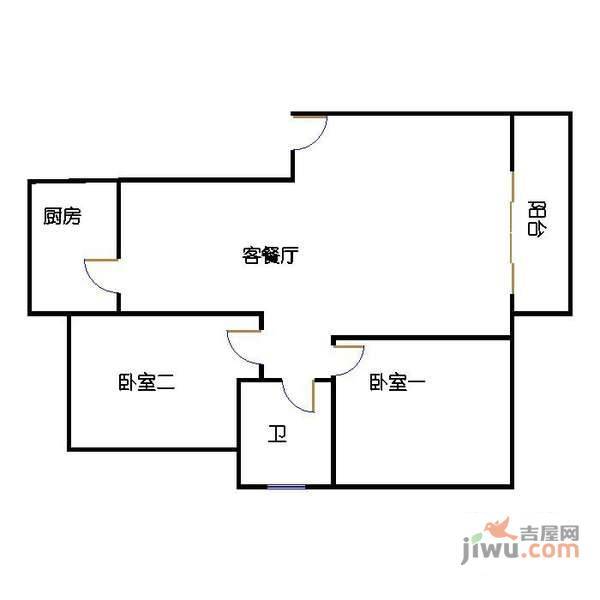 金唐公寓2室2厅1卫89㎡户型图