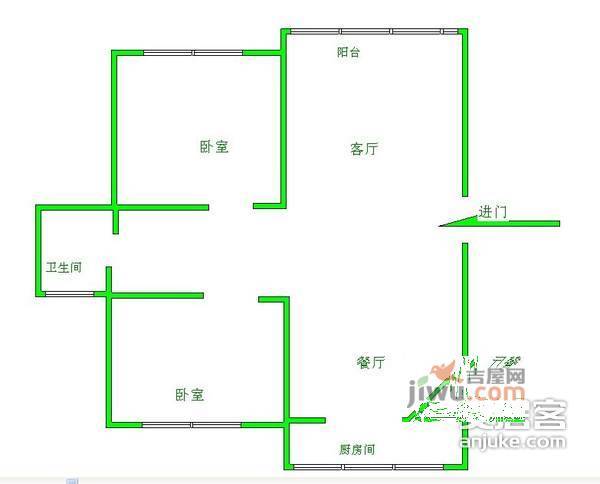 莲杨苑2室2厅1卫77㎡户型图