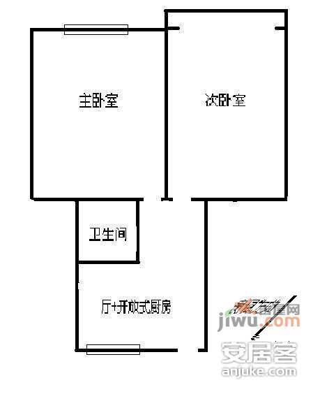 由由六村2室1厅1卫64㎡户型图