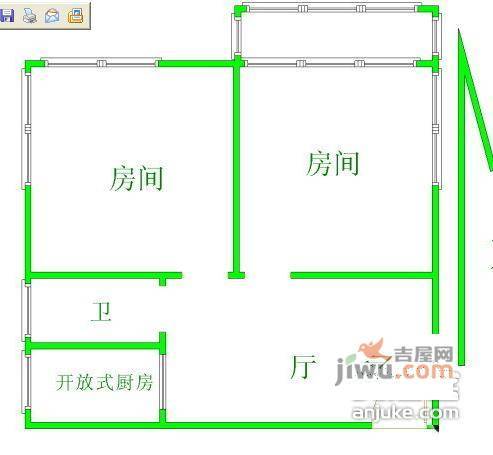 由由二村2室1厅1卫67㎡户型图