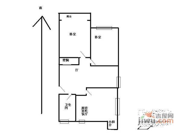 由由三村2室2厅1卫100㎡户型图