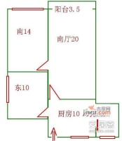 红莲小区2室2厅1卫87㎡户型图