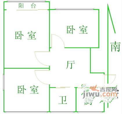 锦南浦三3室1厅1卫77㎡户型图
