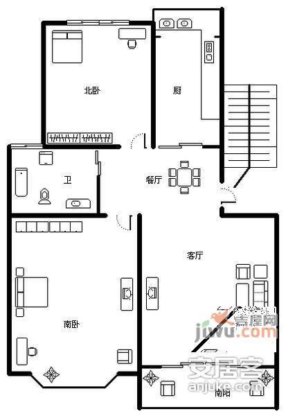 南江苑2室2厅1卫88㎡户型图