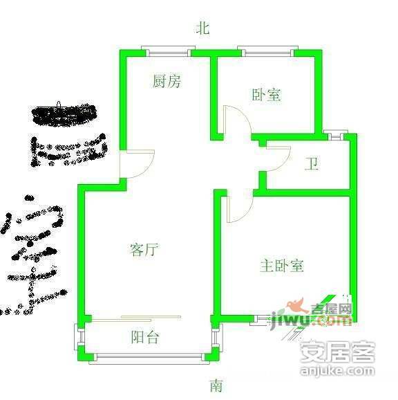 翠竹苑2室1厅1卫90㎡户型图