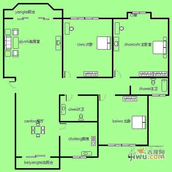 新里城3室2厅2卫135㎡户型图