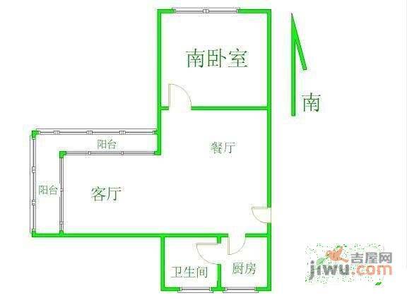 博爱家园1室2厅1卫77㎡户型图