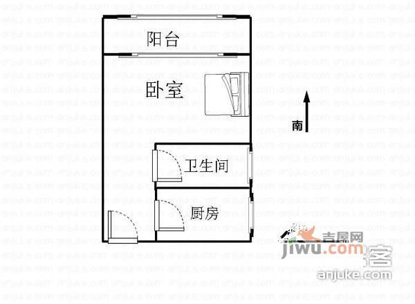 香楠小区1室2厅1卫56㎡户型图