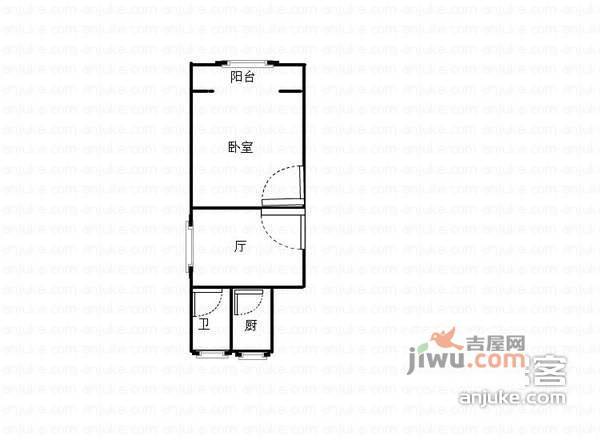 桃园新村1室1厅1卫44㎡户型图