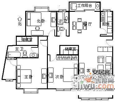 金桥新家园3室2厅2卫128㎡户型图