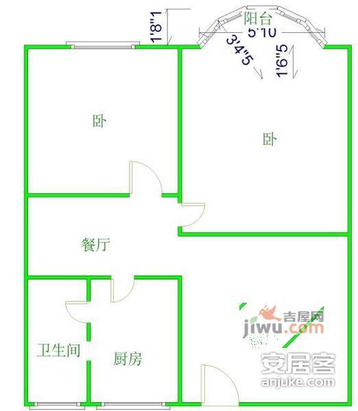 金桥新家园2室2厅1卫108㎡户型图