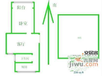 东沟三村1室1厅1卫44㎡户型图