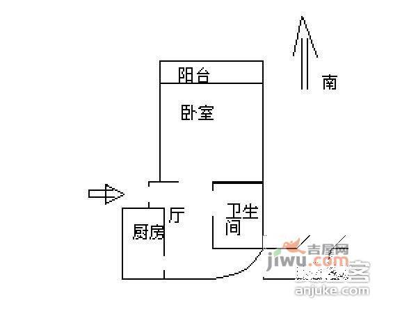 春江花悦园1室1厅1卫57㎡户型图