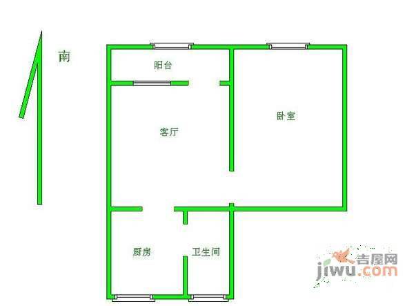 东靖苑1室2厅1卫58㎡户型图