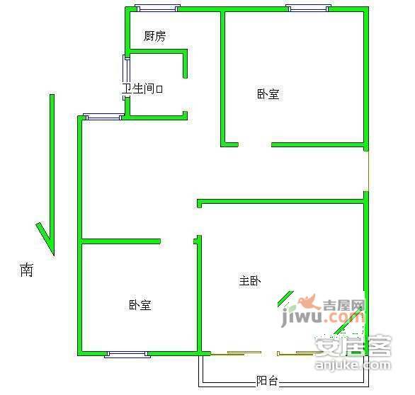 华高二村3室1厅1卫93㎡户型图