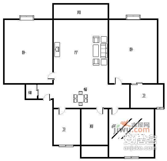 金桥新村3室2厅1卫78㎡户型图