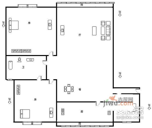 罗山怡景苑2室2厅2卫118㎡户型图