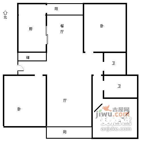 绿地泾南公寓3室2厅2卫123㎡户型图