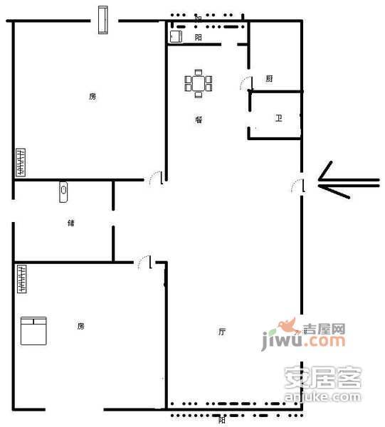 泾东小区2室2厅1卫87㎡户型图