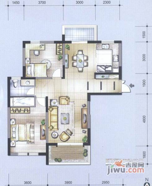 当代清水园2室2厅1卫116㎡户型图