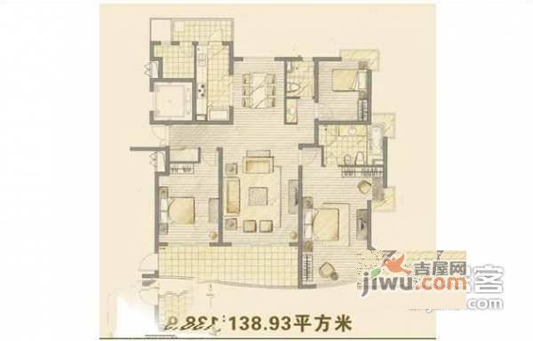 滨江兰庭2室2厅2卫139㎡户型图