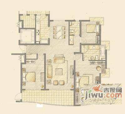 滨江兰庭2室2厅2卫139㎡户型图