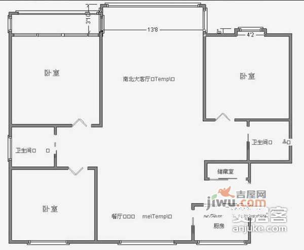 乐业四村3室1厅1卫76㎡户型图