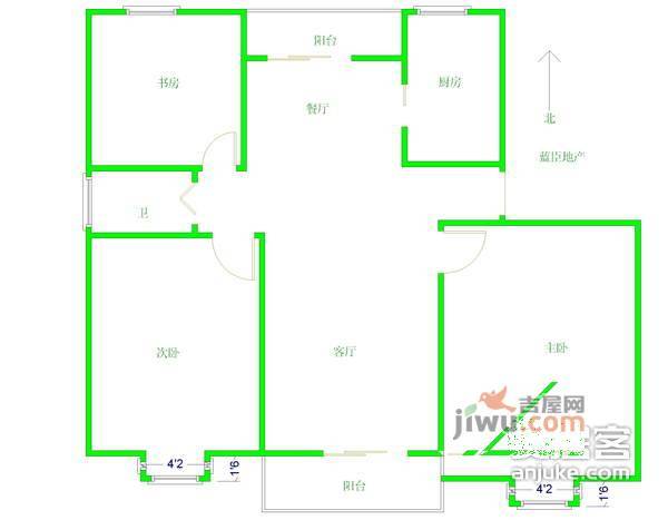 丰水宝邸西苑3室2厅1卫123㎡户型图