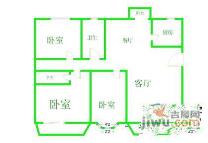 鹏程宝都3室2厅1卫户型图