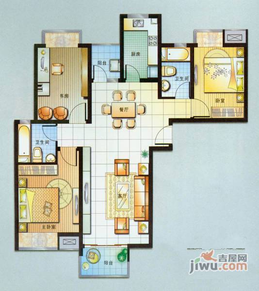 爱建新家园3室2厅2卫137㎡户型图