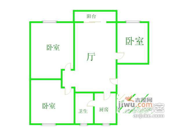 幸福第二公寓3室2厅1卫102㎡户型图