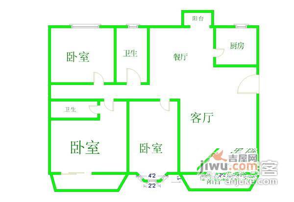 康悦亚洲花园3室2厅1卫125㎡户型图