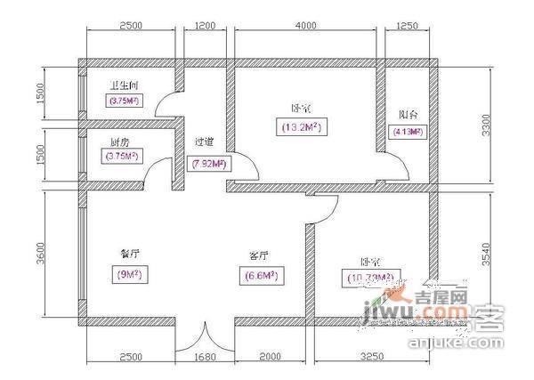 海虹欣苑2室1厅1卫69㎡户型图