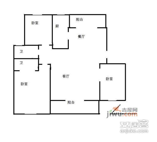 和城公寓3室2厅1卫123㎡户型图