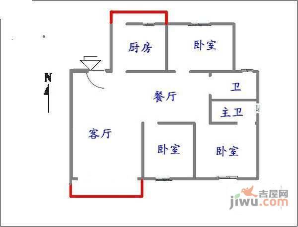 和城公寓3室2厅2卫123㎡户型图