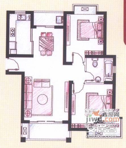 振和公寓3室2厅1卫122㎡户型图