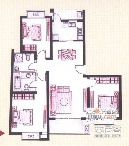 振和公寓3室2厅2卫户型图