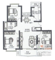乐业公寓3室2厅1卫121㎡户型图