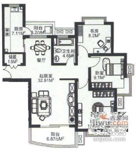 宁和小区3室1厅1卫76㎡户型图