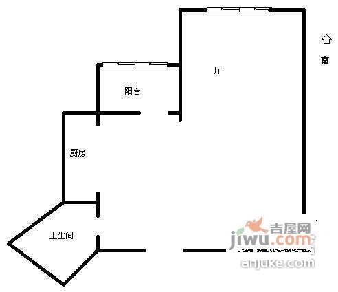 泛欧现代大厦1室1厅1卫户型图