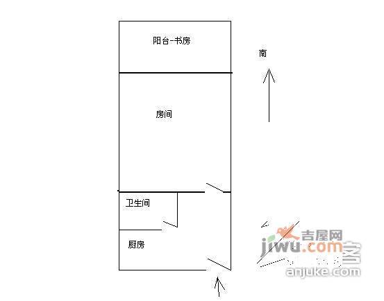 粤秀小区1室1厅1卫41㎡户型图