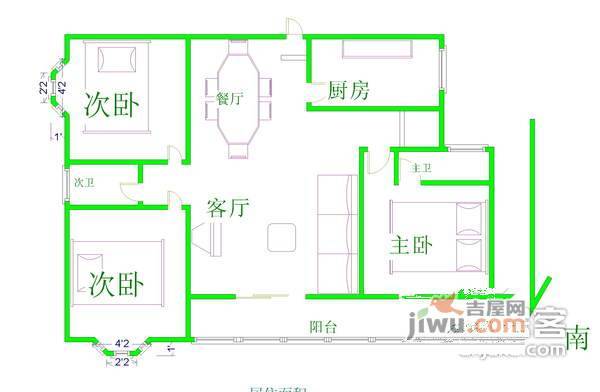 永乐苑3室1厅1卫103㎡户型图