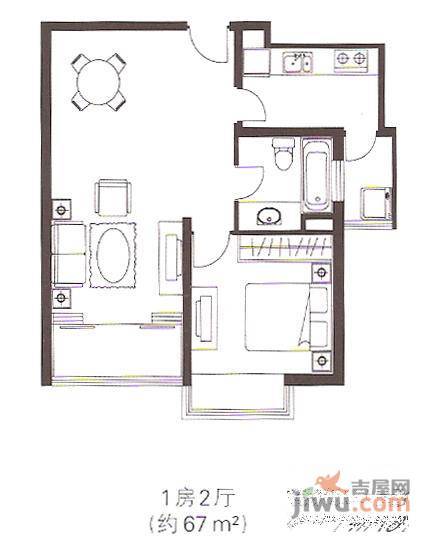 绿地海悦酒店公寓1室1厅1卫70㎡户型图