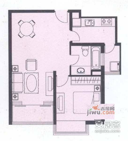 锦福公寓1室2厅1卫66㎡户型图